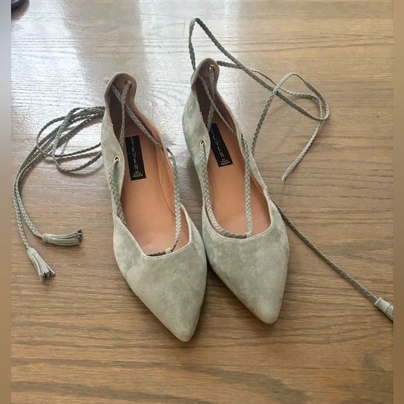 Steven Steve Madden Gennna Light Blue Pointed Toe Ballet Flat Lace Up Womens 9 - Picture 3 of 9
